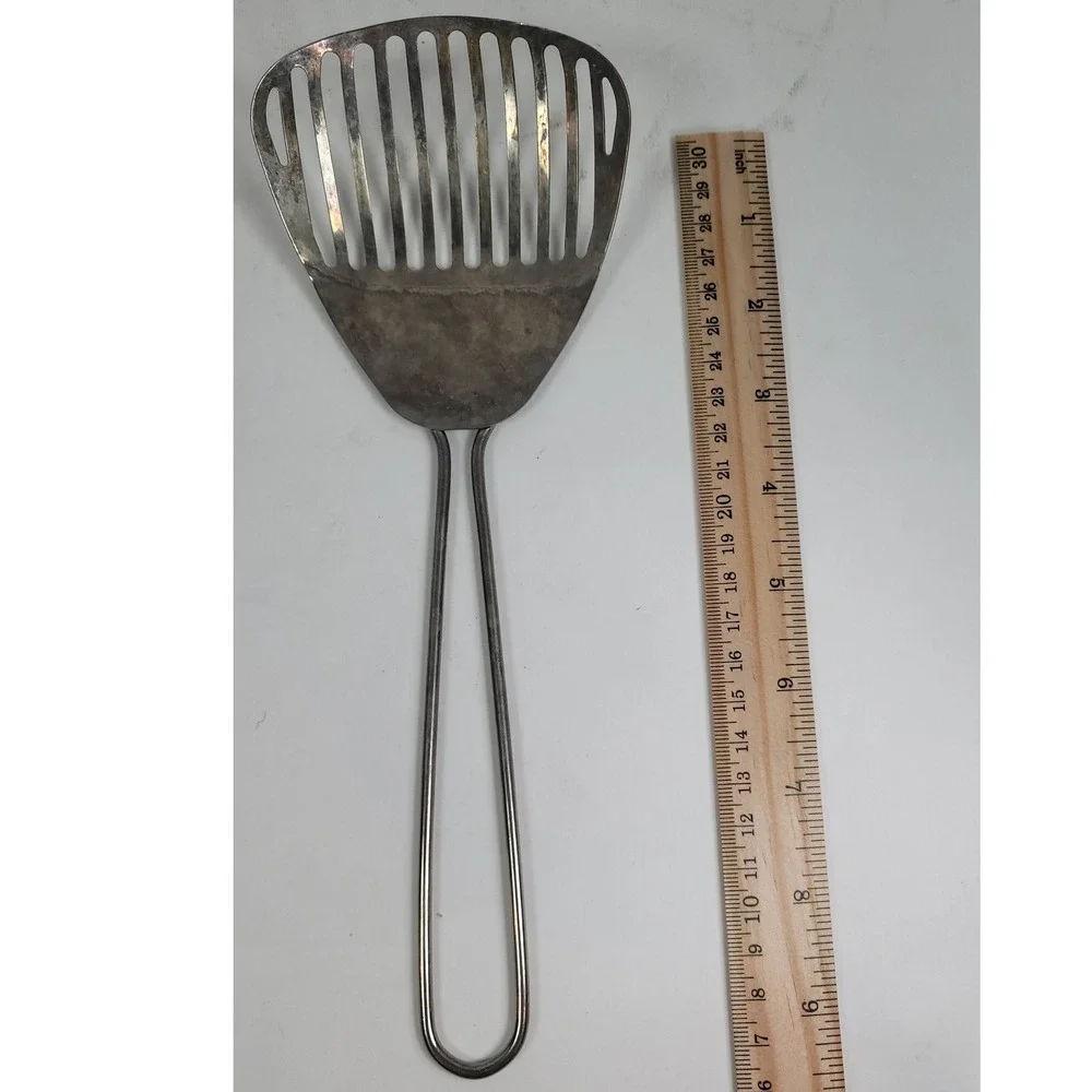 Vintage Stainless Steel Slotted Fish Spatula Wire Loop Handle Kitchen Utensil